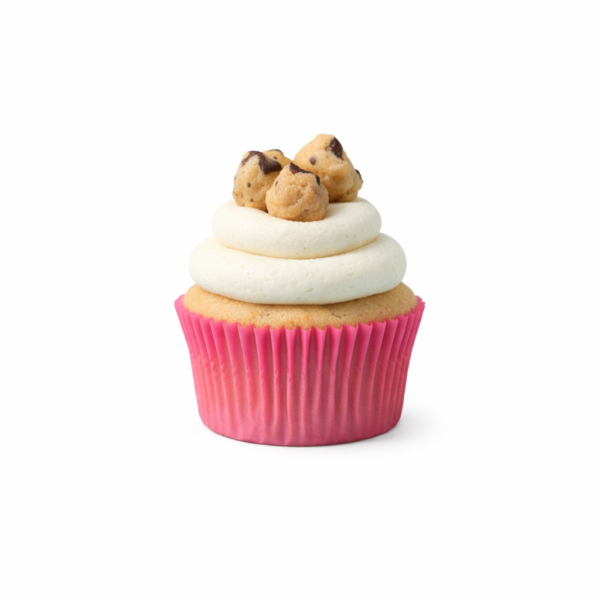 Soft brown sugar chip cupcake with luscious brown sugar buttercream and cookie dough topping.